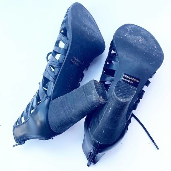 Report Black Cage Peep Toe Lace Up Heels - Picture 8 of 8